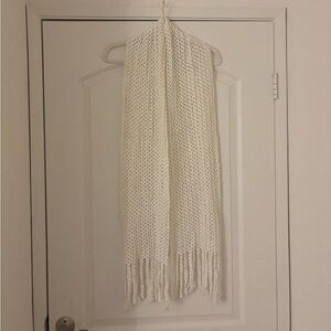 White Knit Scarf with Fringe
